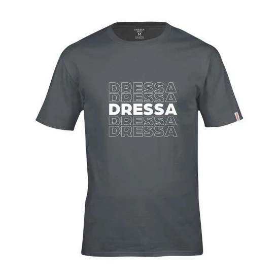 Dressa Ripples feliratos környakú rövid ujjú pamut póló - sötétszürke (S-2XL)