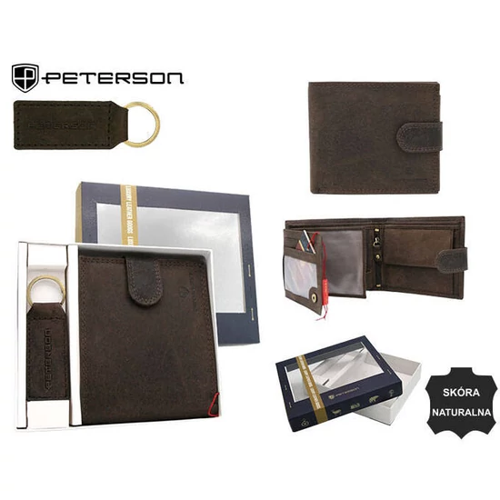 Peterson Férfi Bőr Pénztárca Szett + Kulcstartóval Set-M-N992L-Chm-2029 Brown