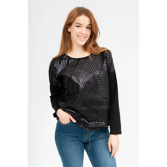 Budmil női vékony hosszú ujjú mintás felső - fekete (S-3XL)
