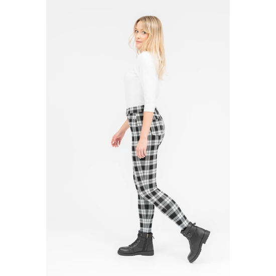 Budmil női leggings - feket-fehér kockás (S-XL)