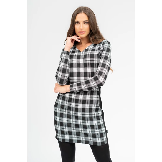 Budmil női szűkített kockás ruha - fekete-fehér (S-XXL)