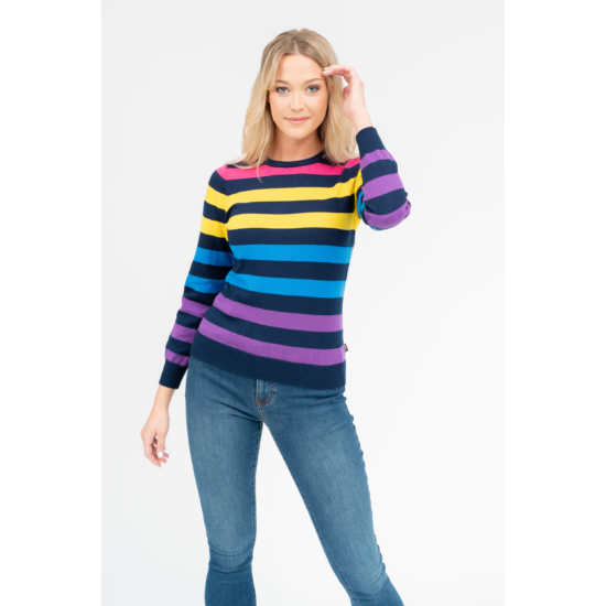 Budmil női vékony kötött pulóver - sötétkék színes-csíkos (S-XL)