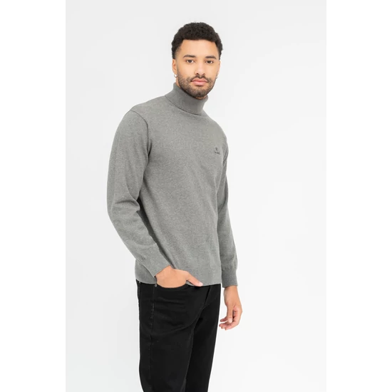 Budmil férfi vékony kötött garbó - szürke melange (M-3XL)