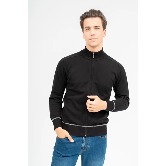 Budmil férfi vékony kötött kardigán - fekete-szürke melír (M-3XL)