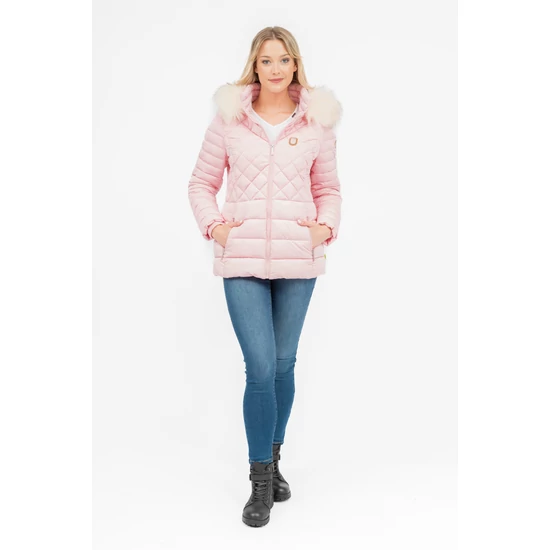 Budmil női kapucnis vastag téli kabát - rózsaszín (XS-3XL)