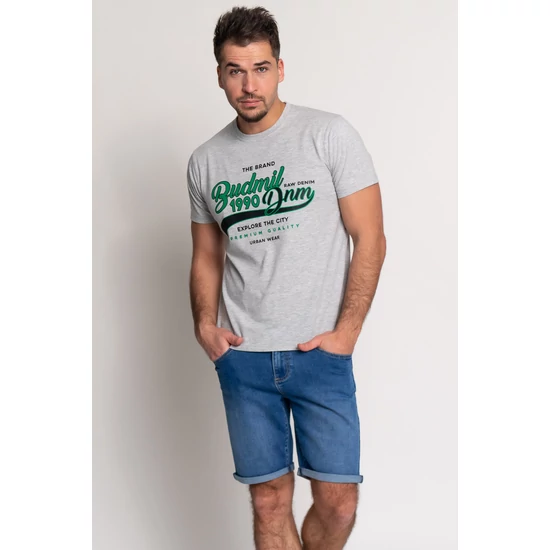 Budmil férfi kereknyakú mintás póló - szürke melír (S-4XL)