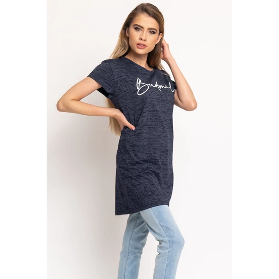 Budmil női hosszított póló - sötétkék melír (XS-3XL)