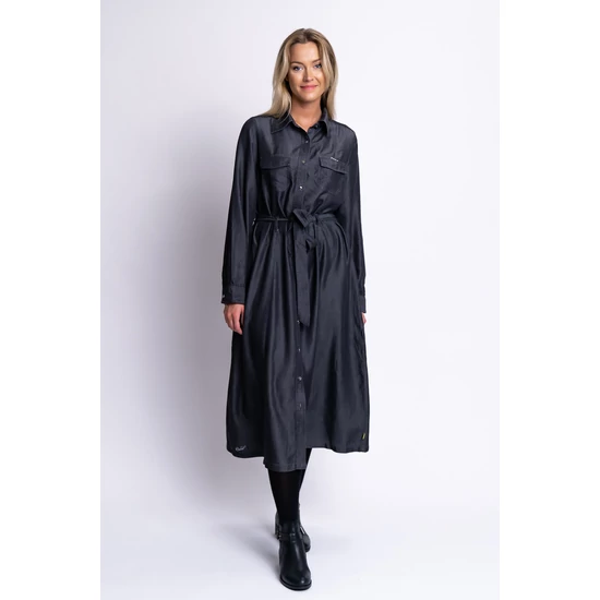 Budmil női hosszú ujjú szövött ruha - fekete (XS-XXL)