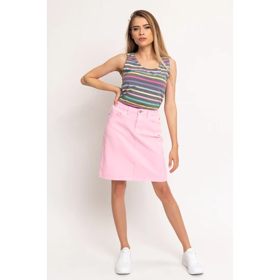 Budmil női rövid farmerszoknya - rózsaszín (XS-XL)