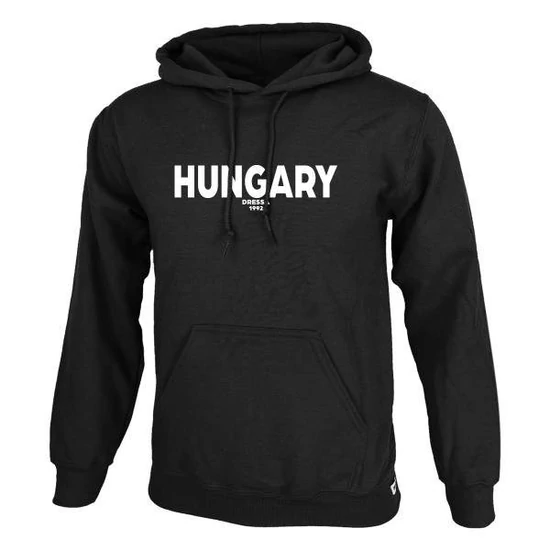 Dressa Hungary feliratos kenguruzsebes pamut kapucnis pulóver - fekete (S-5XL)