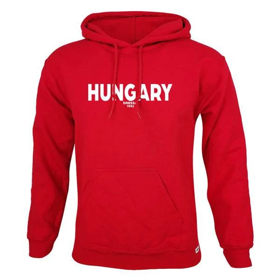 Dressa Hungary feliratos kenguruzsebes pamut kapucnis pulóver - piros (S-5XL)