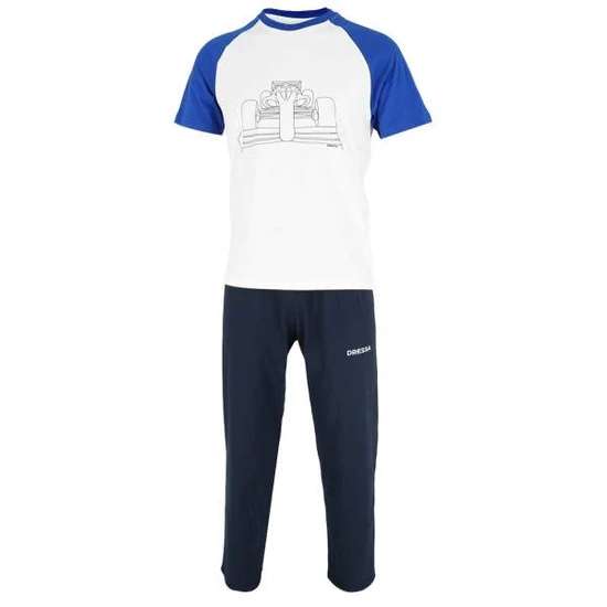 Dressa Home Racing autó mintás rövid ujjú férfi pamut pizsama - fehér (M-XXL)