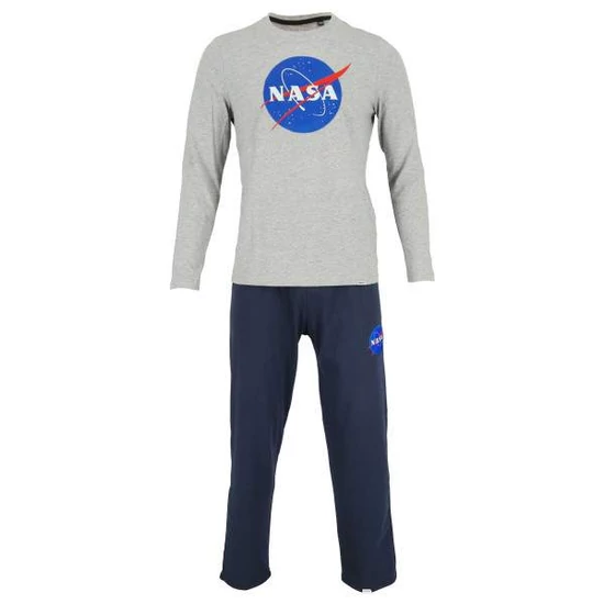Dressa Nasa Insignia hosszú ujjú férfi pamut pizsama - melírszürke (M-XXL)