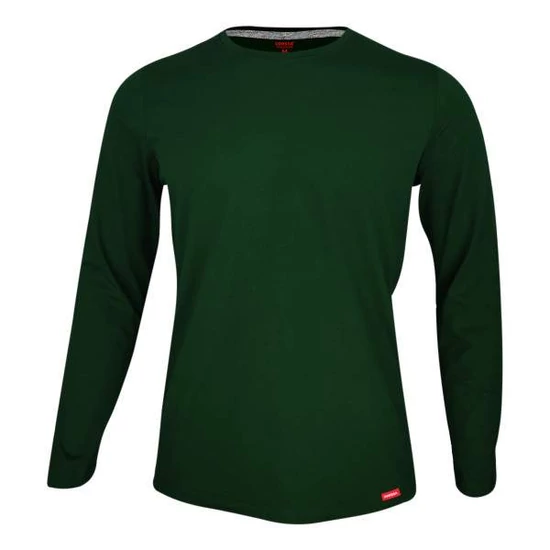 Dressa Premium hosszú ujjú környakú férfi pamut póló-sötétzöld (S-4XL)