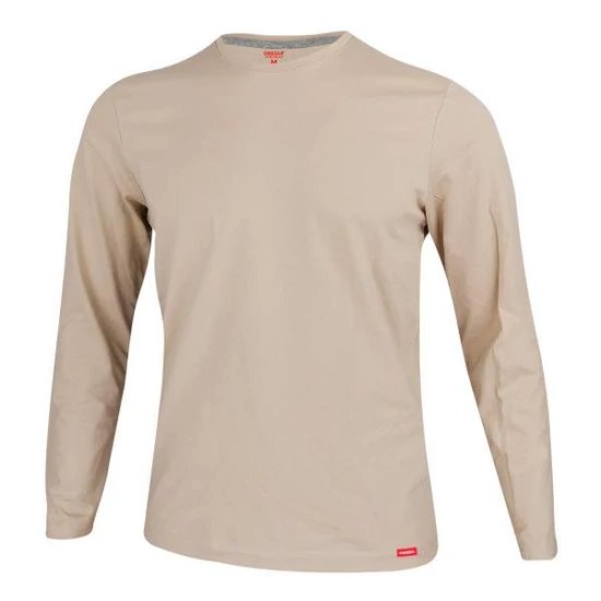 Dressa Premium hosszú ujjú környakú férfi pamut póló-homok (S-4XL)