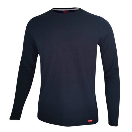 Dressa Premium hosszú ujjú környakú férfi pamut póló-sötétkék (S-4XL)