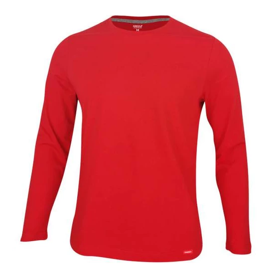 Dressa Premium hosszú ujjú környakú férfi pamut póló-piros (S-4XL)