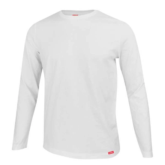 Dressa Premium hosszú ujjú környakú férfi pamut póló-fehér (S-4XL)