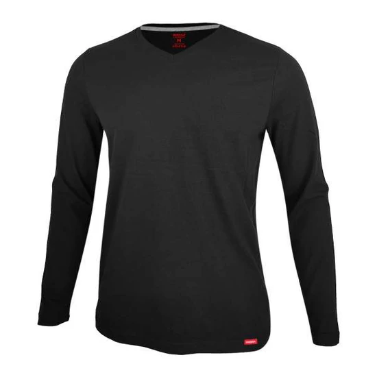 Dressa Premium hosszú ujjú V nyakú férfi pamut póló -fekete (S-4XL)