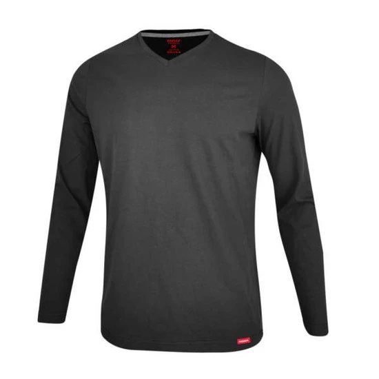 Dressa Premium hosszú ujjú V nyakú férfi pamut póló -sötétszürke (S-4XL)