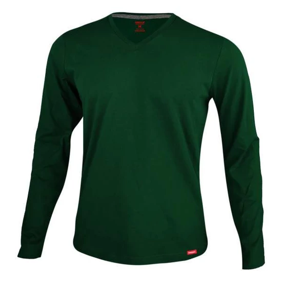 Dressa Premium hosszú ujjú V nyakú férfi pamut póló -sötétzöld (S-4XL)