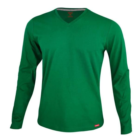 Dressa Premium hosszú ujjú V nyakú férfi pamut póló -kelly zöld (S-4XL)