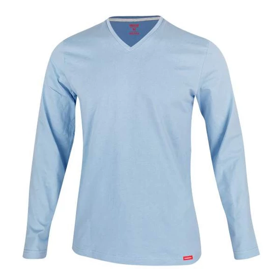 Dressa Premium hosszú ujjú V nyakú férfi pamut póló -világoskék (S-4XL)