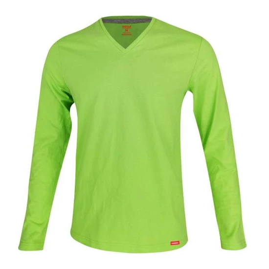Dressa Premium hosszú ujjú V nyakú férfi pamut póló -lime (S-4XL)