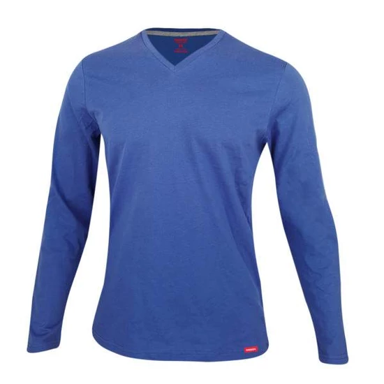 Dressa Premium hosszú ujjú V nyakú férfi pamut póló -világos királykék (S-4XL)