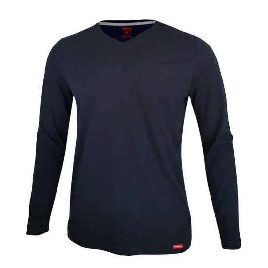 Dressa Premium hosszú ujjú V nyakú férfi pamut póló -sötétkék (S-4XL)