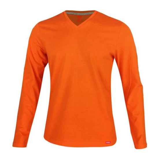 Dressa Premium hosszú ujjú V nyakú férfi pamut póló -narancs (S-4XL)