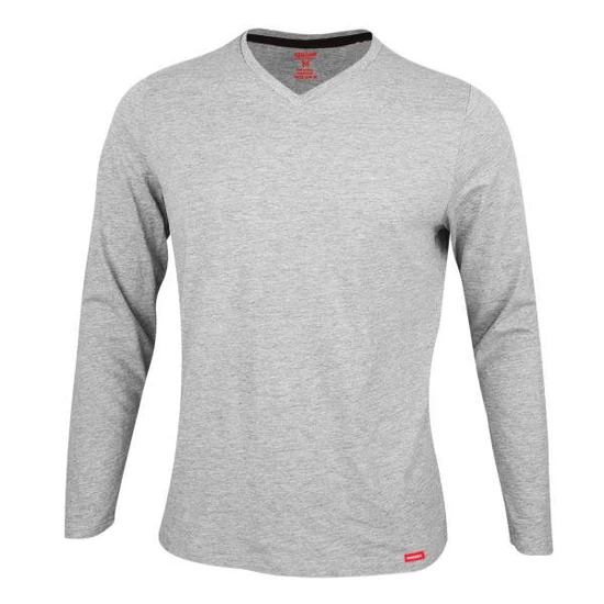 Dressa Premium hosszú ujjú V nyakú férfi pamut póló -melírszürke (S-4XL)