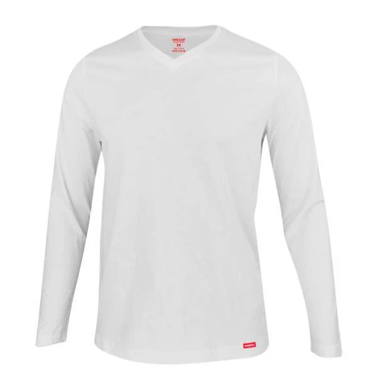 Dressa Premium hosszú ujjú V nyakú férfi pamut póló -fehér (S-4XL)