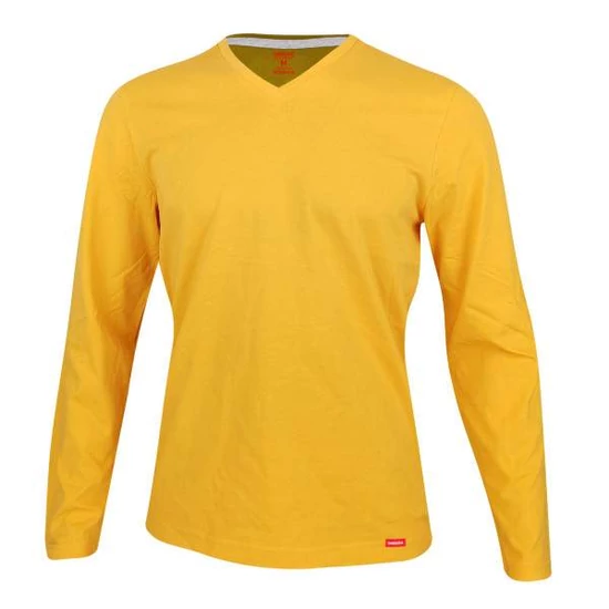 Dressa Premium hosszú ujjú V nyakú férfi pamut póló -sárga (S-4XL)
