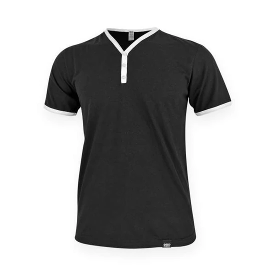 Dressa DRS College gombos V-nyakú ringer férfi póló - fekete (S-XXL)
