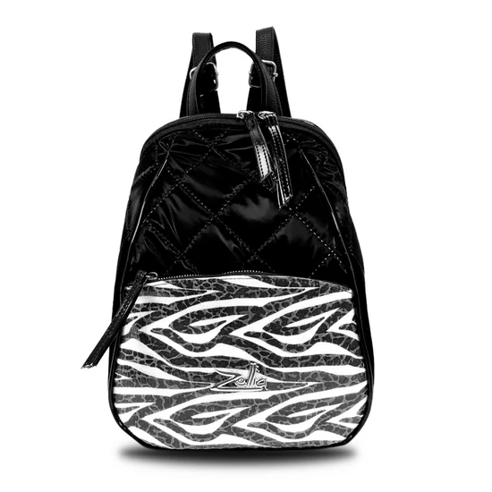 Zellia Női Hátizsák 24045 Fekete Steppelt - Vízlepergetős - Lakk Zebra Minta -