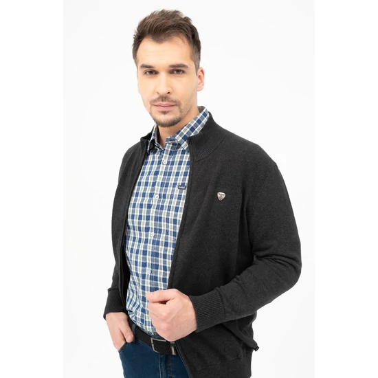 Budmil férfi kötött kardigán - szürke melange