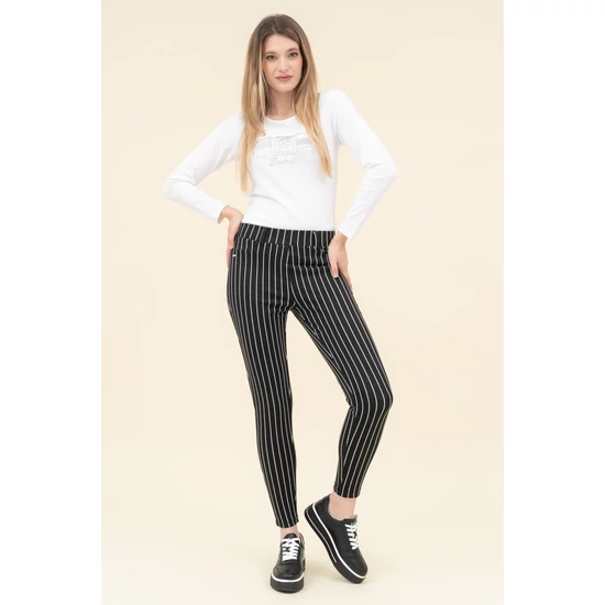 Budmil női leggings - fekete - fehér csíkos
