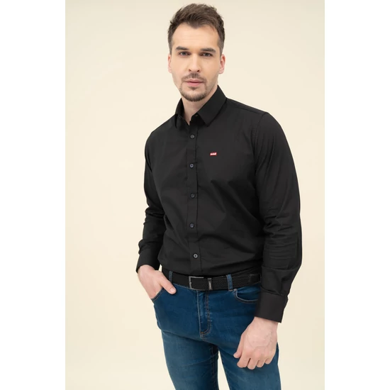 Budmil férfi rugalmas slim fit ing - fekete