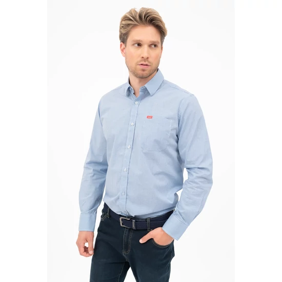Budmil férfi regular fit ing - világoskék-kockás
