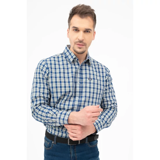Budmil férfi regular fit ing - kék - fehér - kockás