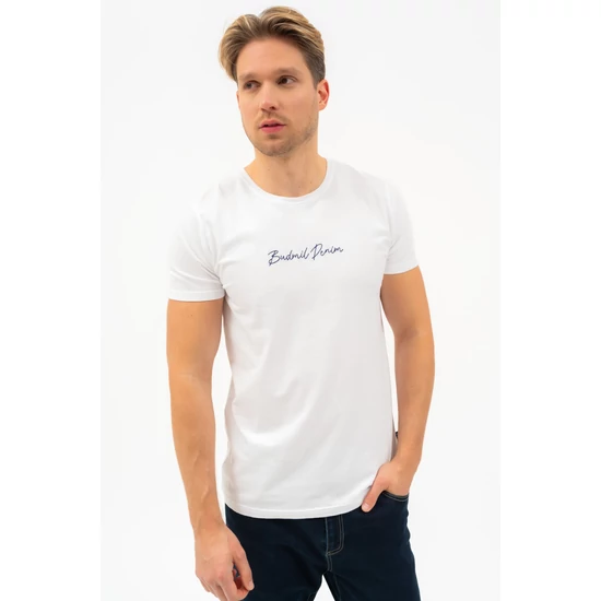 Budmil férfi slim fit rugalmas póló - fehér
