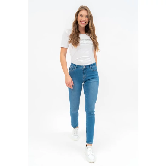 Budmil női slim fit szűkített farmernadrág - világoskék