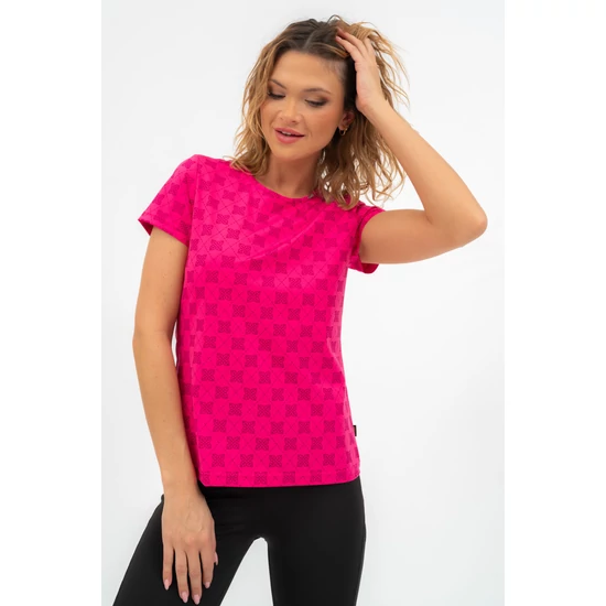 Budmil női rugalmas fitness felső - pink - mintás