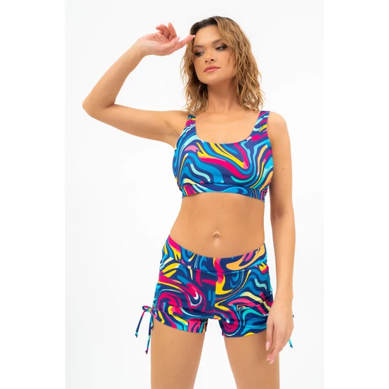 Budmil női bikini short - sötétkék - színes mintás