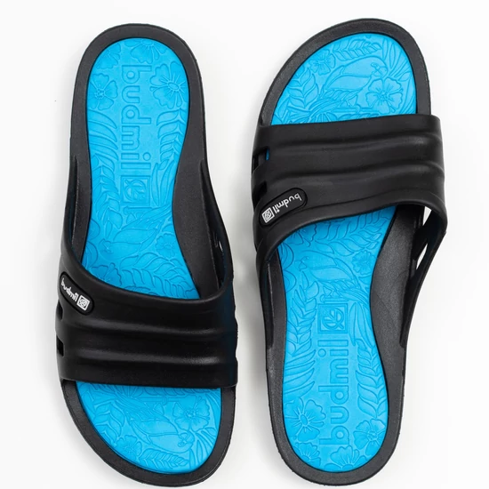 Budmil női strandpapucs - fekete - türkizkék