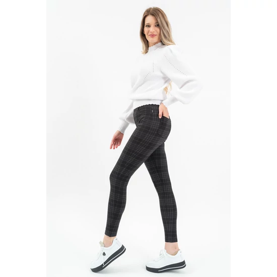 Budmil női rugalmas leggings nadrág - fekete-fehér mintás
