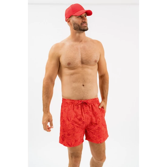 Budmil férfi beach short fürdőnadrág - piros - narancs mintás