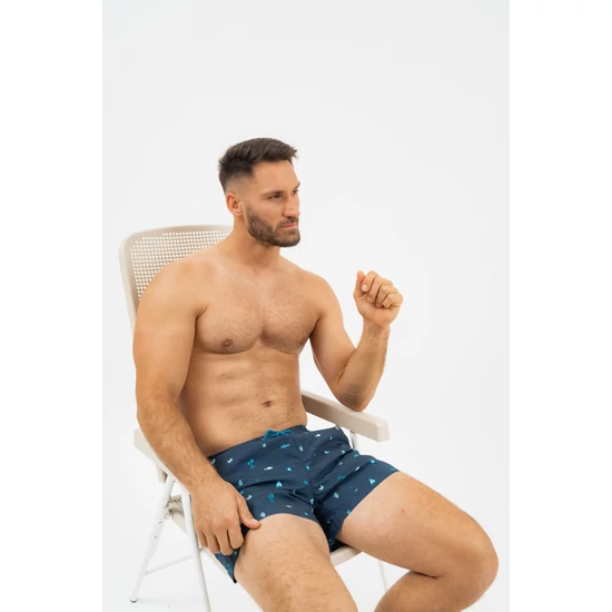 Budmil férfi beach short fürdőnadrág - sötétkék - türkiz mintás