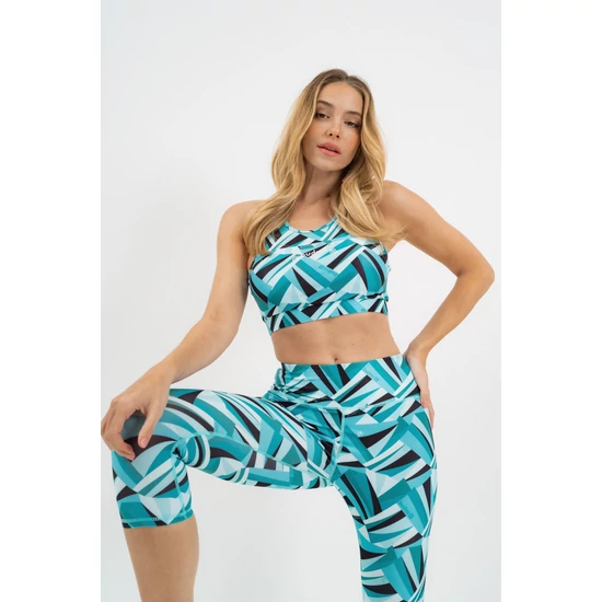 Budmil női fitness leggings nadrág - türkiz mintás